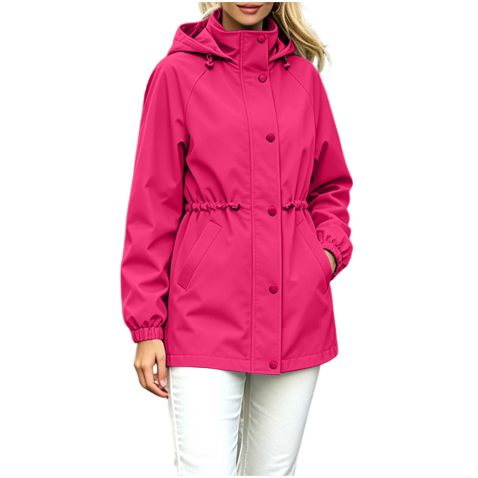 Chaqueta impermeable mujer resistente al viento con capucha transpirable holgada 8