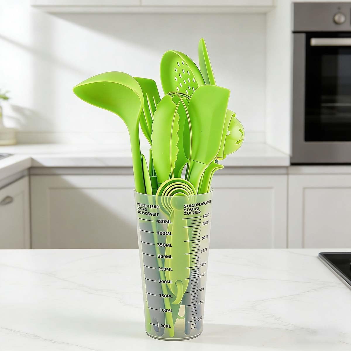 16 PCS Silicone Non-Stick Cookware Set,Kitchen Utensils Cooking Set,Heat-Resistant Silicone Utensils for Home Cooking and Baking(Green)