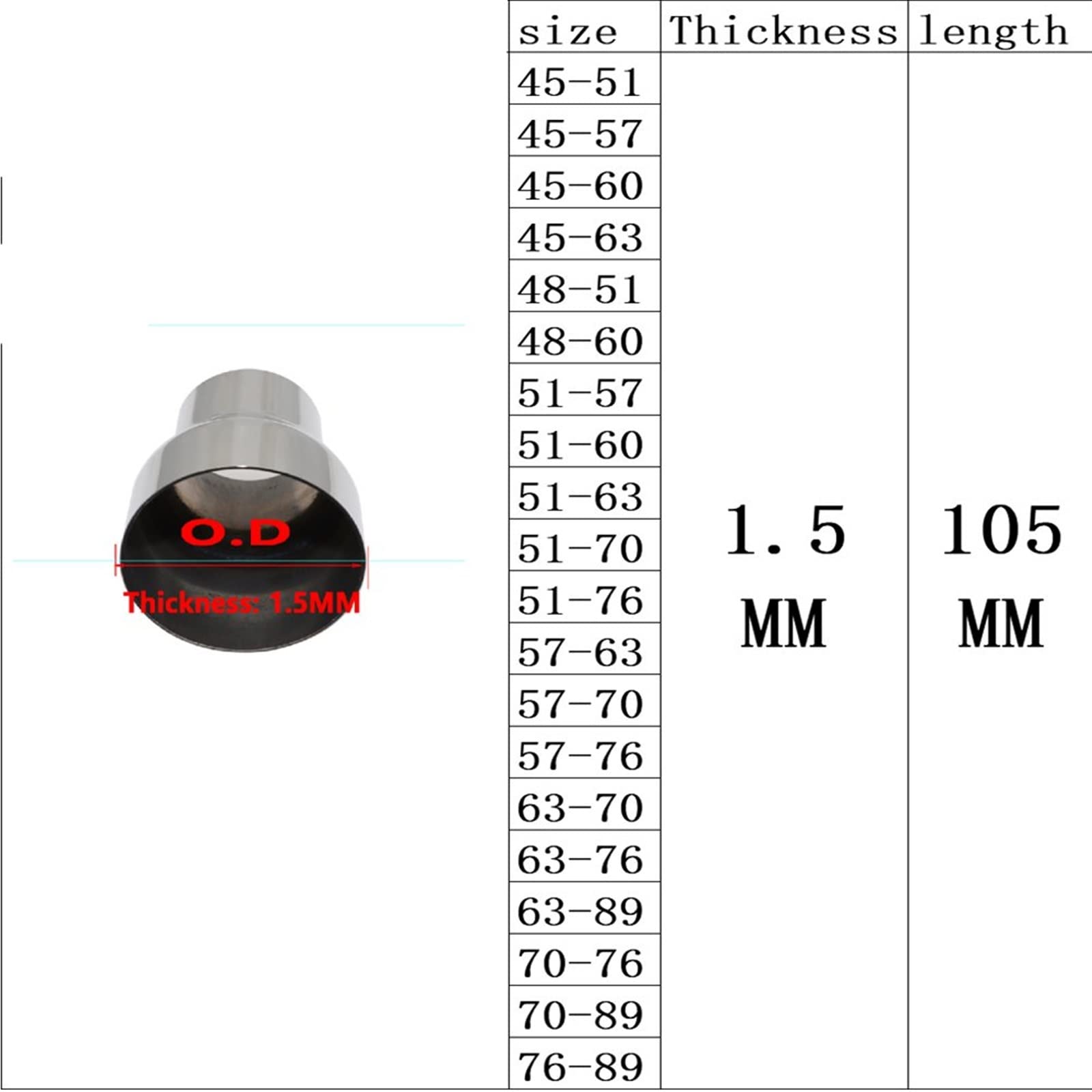 MESKEL Edelstahl Auspuff Adapter 45-60mm - Reduzierstück Für Auto & Motorrad Ohne Schweißen