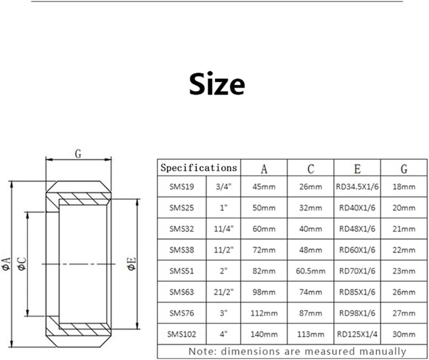 304 Stainless Steel SMS Nut Welded Live Tube Fitting (Size : 1-1/2 inch)