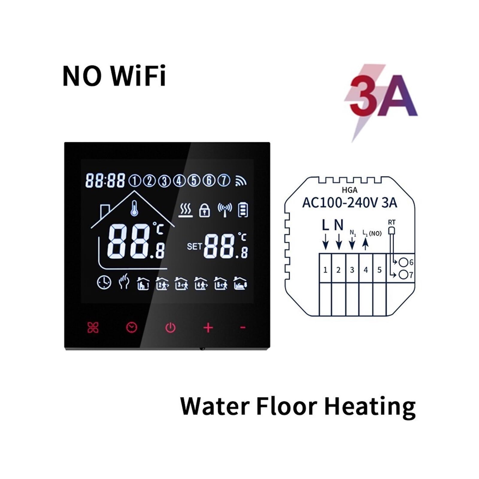 Termostato Intelligente, Termostato Touchscreen LCD, di Riscaldamento a Pavimento Elettrico programmabile, regolatore di Temperatura for la casa(Water Floor 3A)
