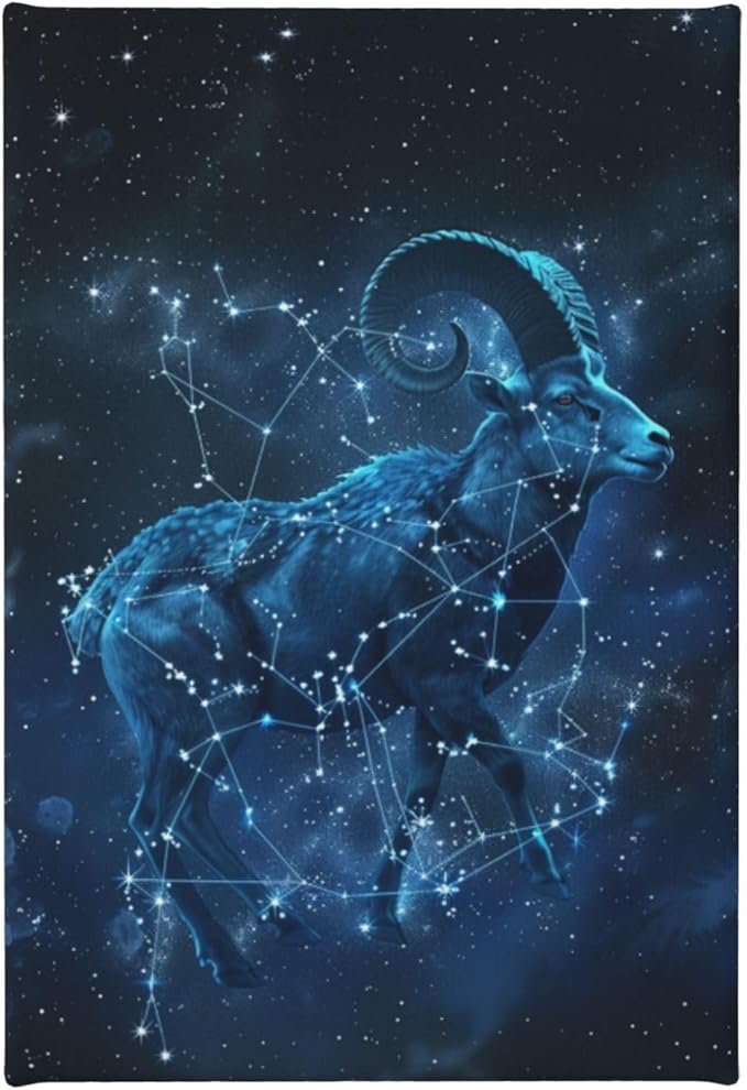 MA6GE8DE Oil Painting Canvas Twelve Zodiac Signs Aries,Blue Twelve Zodiac Signs Aries Decorative Canvas Hanging Picture,Bar,Bedroom,Living Room,Bathroom Wall Art Decor,For Aries Lovers Gift 8x12 inch