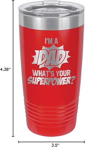 Miniatura 10 de IM A DAD WHATS YOUR SUPERPOWER RED Vaso de bebida de 20 onzas con pajita Taza de viaje grabada con láser Comparar con Yeti Rambler Idea de regalo