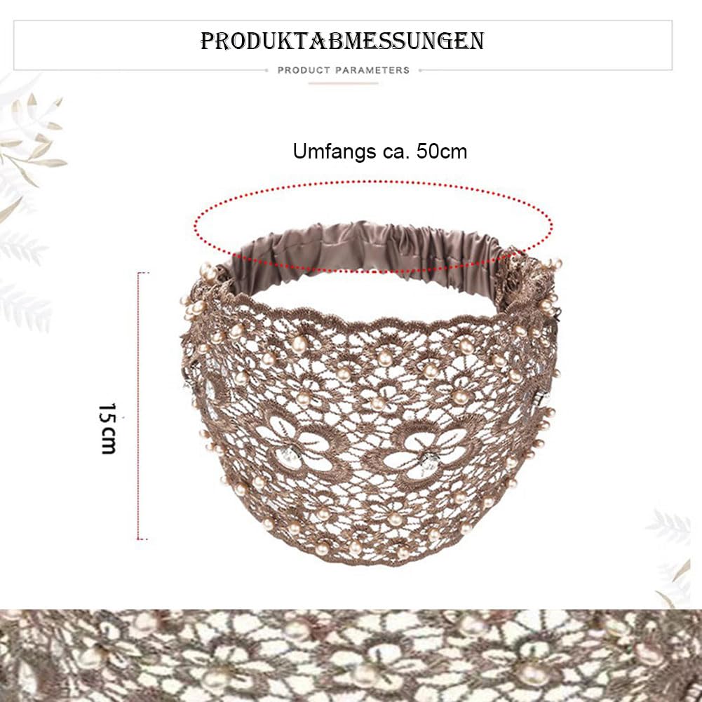 Cinta para el pelo para mujer, 5 unidades, elástica, con perlas, ancho de encaje, cinta de ganchillo, diadema retro, pañuelo para la cabeza, banda para la cabeza, banda para el pelo, banda para
