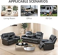 Vista 6 de Juego de sofá reclinable manual de cuero, juego de sofá reclinable negro, juego de muebles de sala de estar, sofá biplaza reclinable
