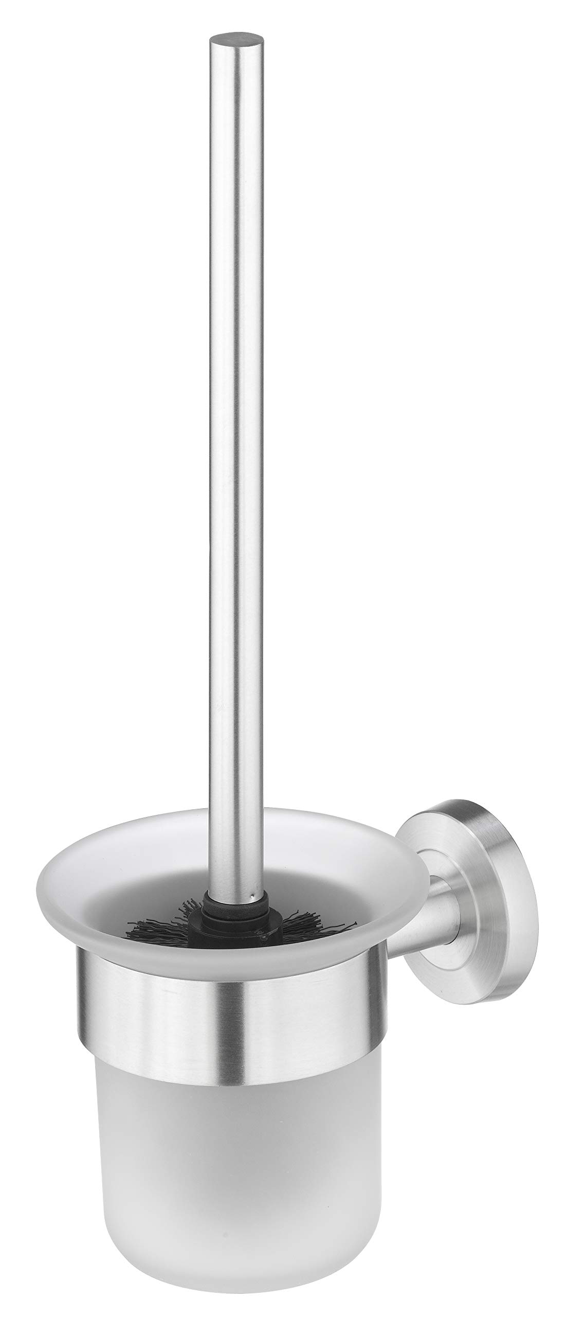 AMARE Scopino WC Con Supporto A Muro | Vetro Satinato E Acciaio Inox | Contenitore Rimovibile Antigoccia