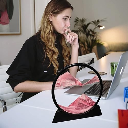 Miniatura 63 de ANBOER - Marco redondo de vidrio con arena movediza diseño 3D de mar profundo, paisaje de arena relajante para escritorio, hogar, oficina, trabajo