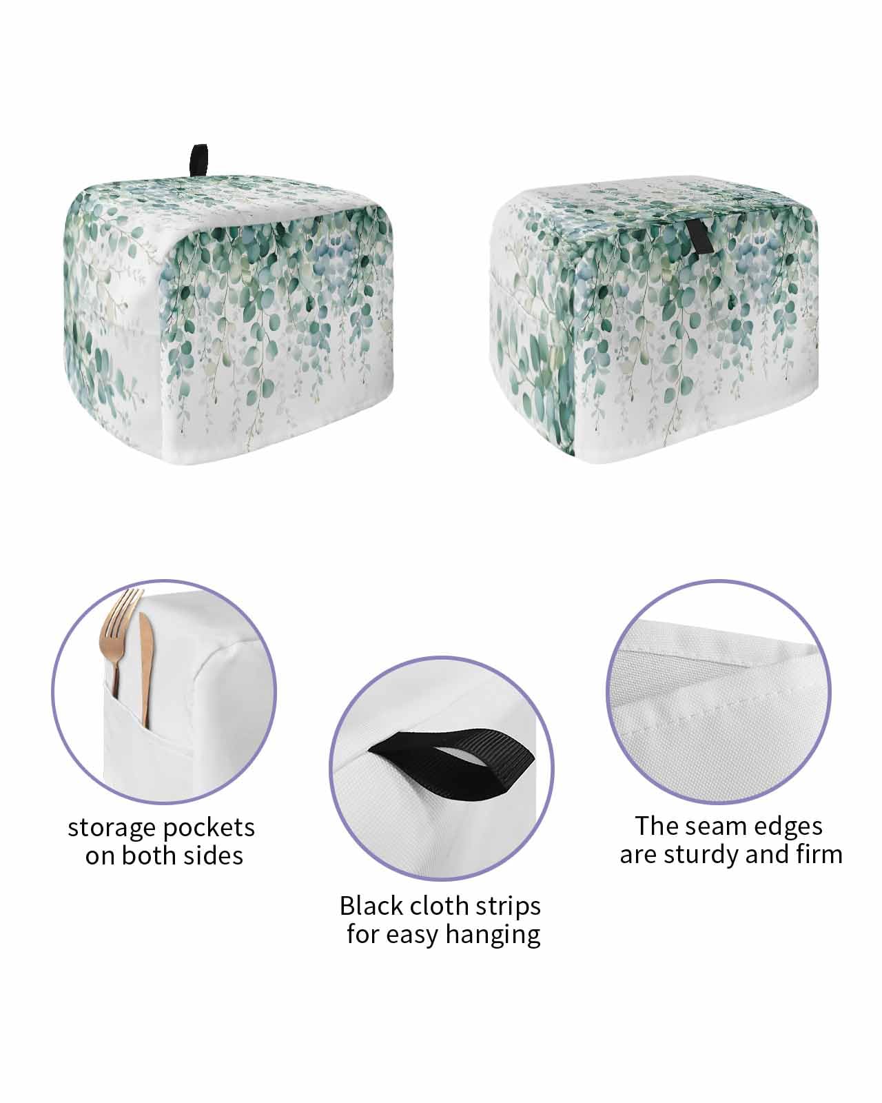 Sage Green Eucalyptus 2 Slice Toaster Cover Spring Plant Botanical White Small Appliance Cover Toaster Dustproof Fingerprint Protectors Machine Washable, Medium