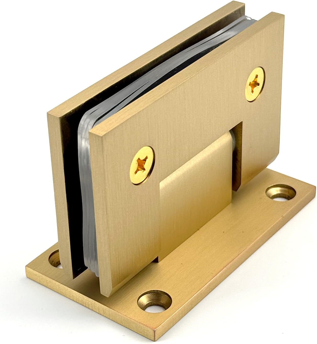 Brass Glass Door Hinge Heavy Duty Short Back Plate Hinges, Shower Door Hardware Replacement for 5/16" to 1/2" (8 to 12 mm) Tempered Glass (2, Gold)