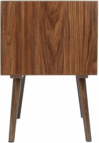 Miniatura 9 de Mesita de noche moderna Mid-Century con 2 cajones, mesa auxiliar con elementos impresos en 3D, organizador de mesita de noche con patas de soporte