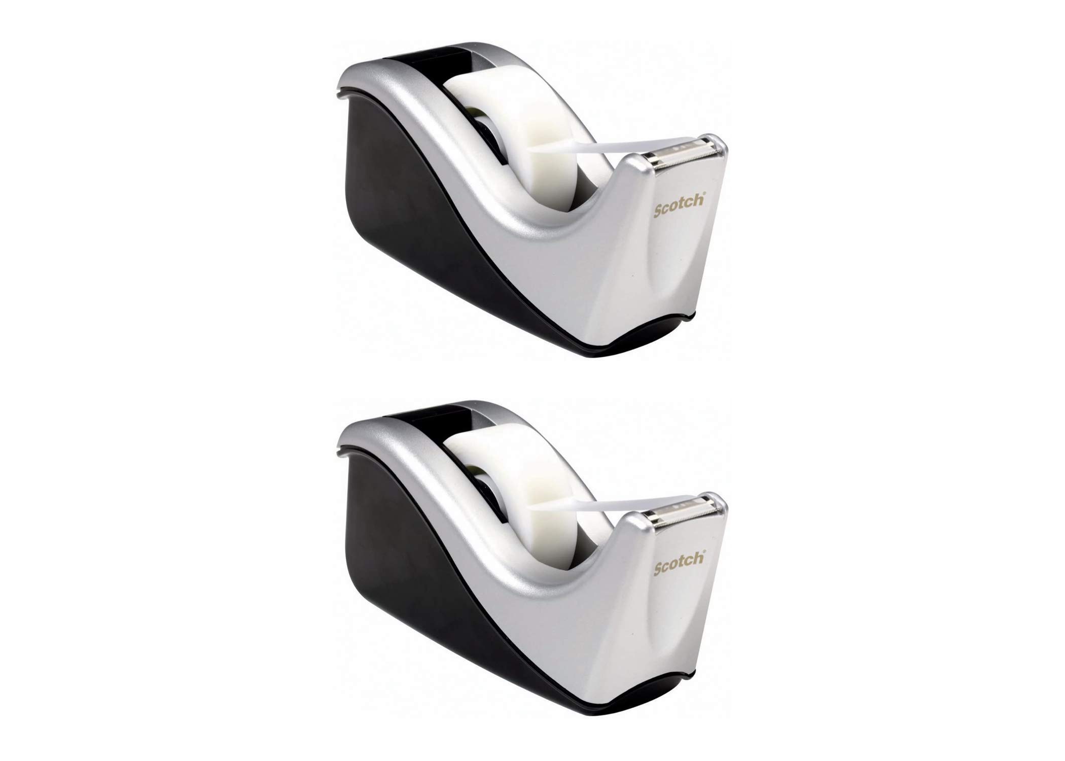 Scotch Desktop Tape Dispenser Silvertech, Two-Tone (C60-St), Black/Silver, 1 Pack- 2 Pаck