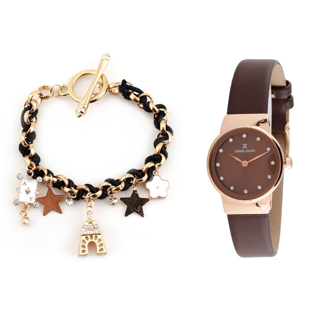 Daniel Klein Dark Brown Dial Analog Gift Set Watch with Bracelet for Women (Pack of 2) - DKG003-4 (B0CPFHL2JF) Amazon Price History, Amazon Price Tracker