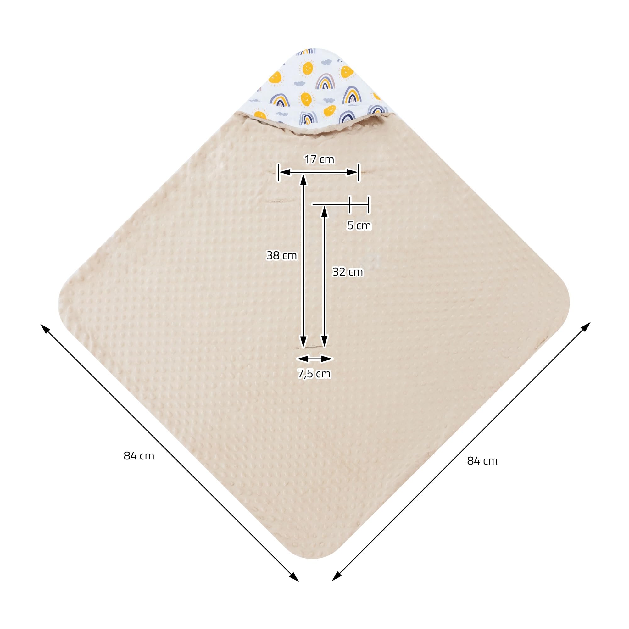 Joyz Manta con Capucha para Bebé 84x84 cm Beige 100% Algodón Arcoiris con Viscosa Saco de Doble Cara para Accurucarse Toda la Temporada Universal Portabebés Ideal para el Cochecito o Silla de Paseo