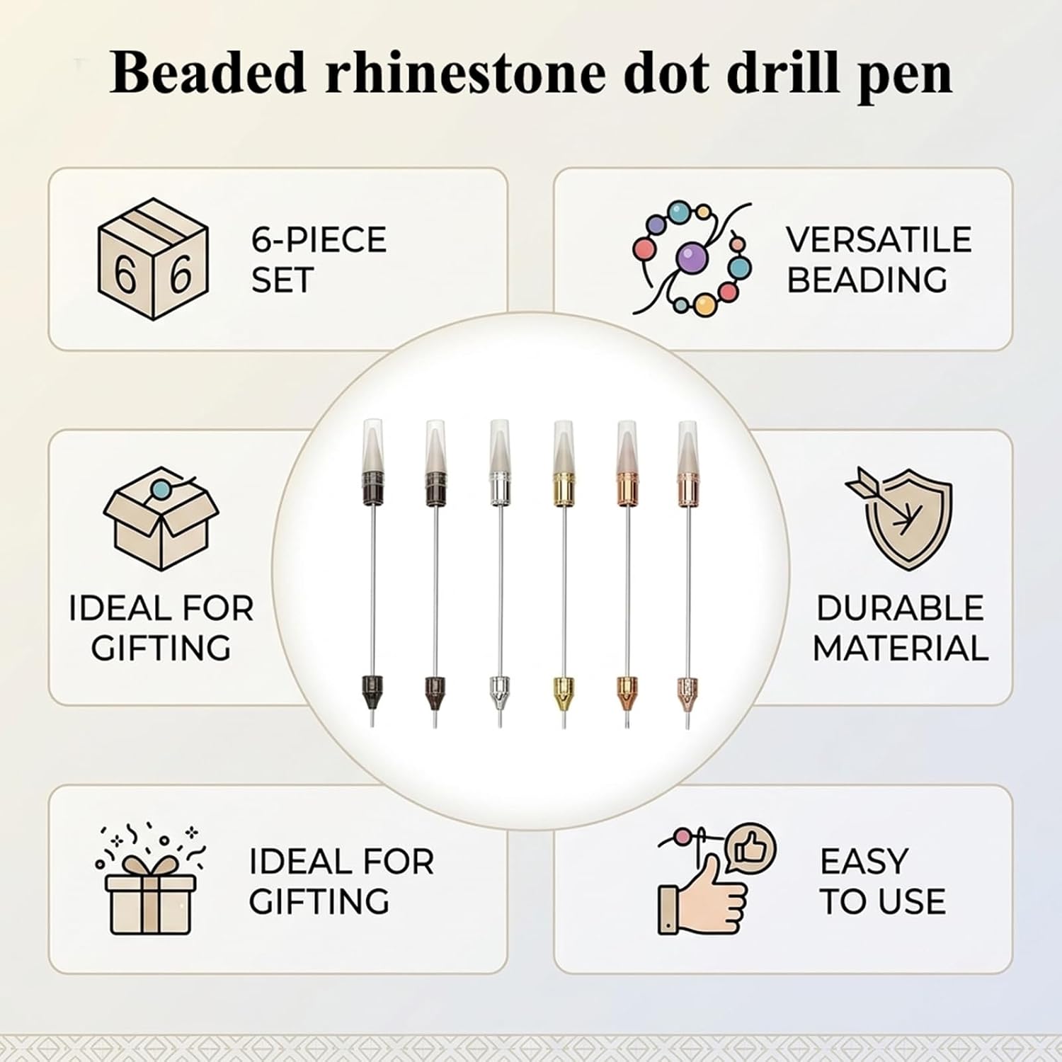 6Pcs Beadable Rhinestone Picker Tool Dotting Pen Dual-Ended Picker Pen