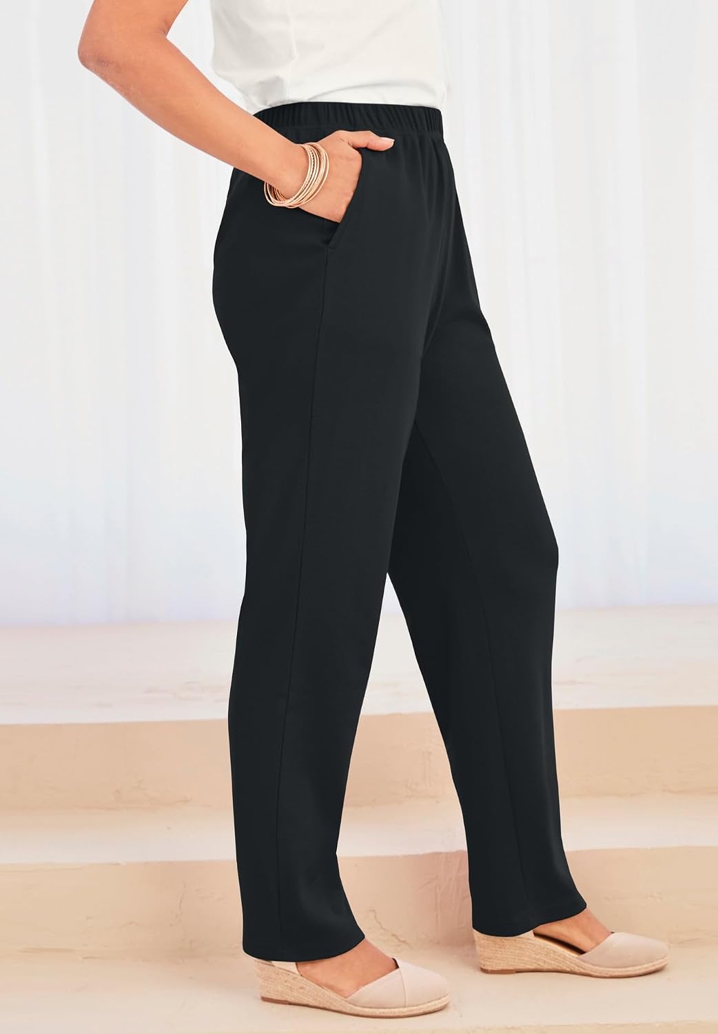 Roaman's Women's Plus Size Straight-Leg Soft Knit Pant