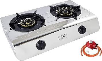 NJ-60SD Camping Gas Stove 2 Burner 60cm LPG Indoor Stainless Steel Cooker Regulators Propane gas 27mm Clip-on