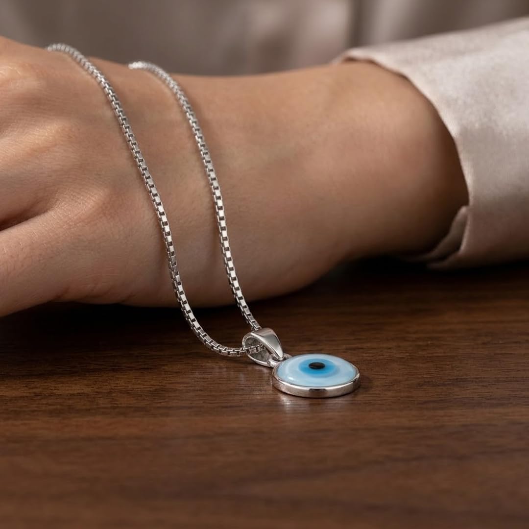 Parnika Exquisite Evil Eye Design Pendant in Pure 92.5 Sterling Silver for Girls and Women | Pendant Only | Gift for Her | With Certificate of Authenticity | Chandi Dollar Locket | (Round Plain) 3