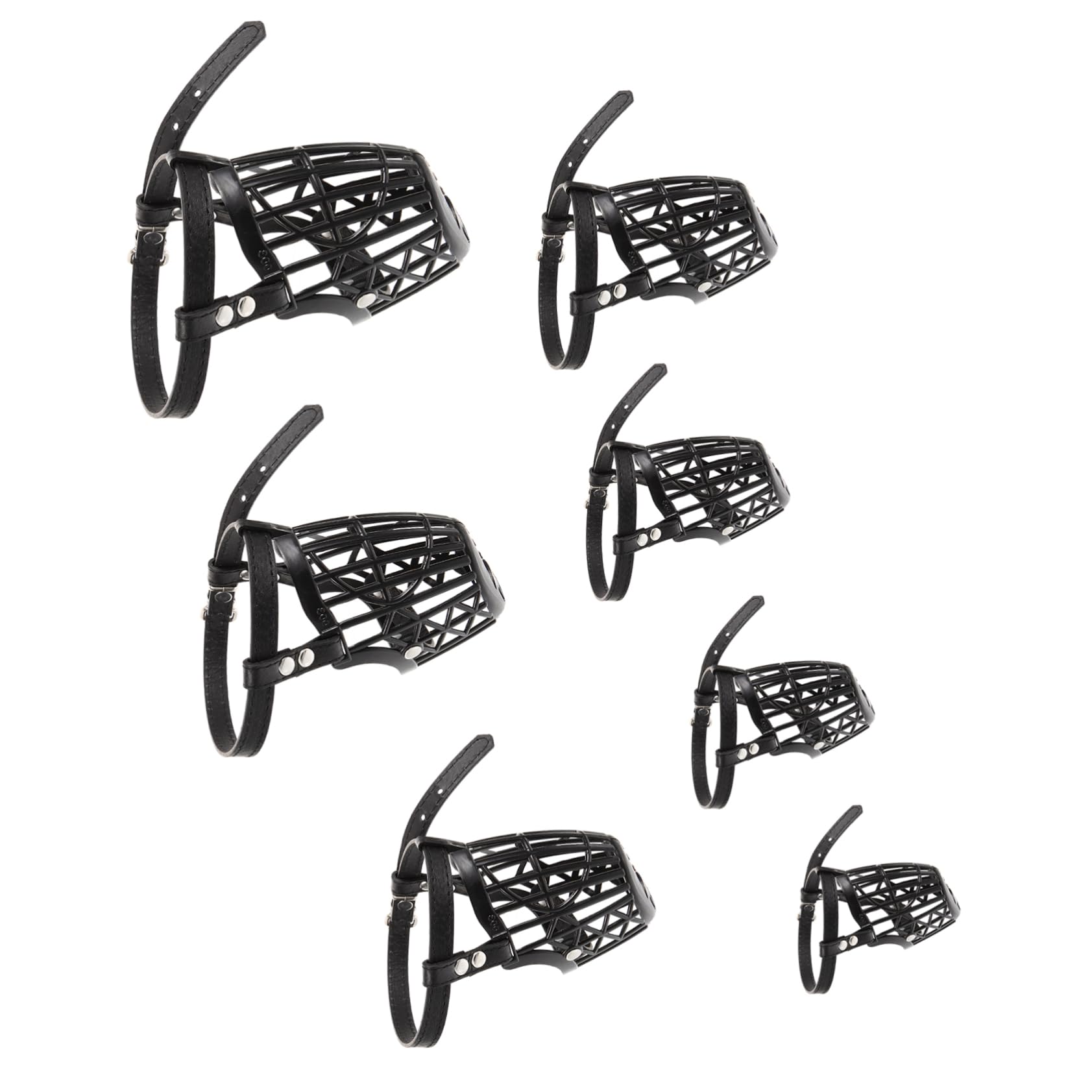 INOOMP Museruola per Cani in Plastica con Cestello Regolabile e Cinturino in Pelle Pu Nero, Set da 7 Unitá Anti-morso Traspirante per Cani e Animali Domestici