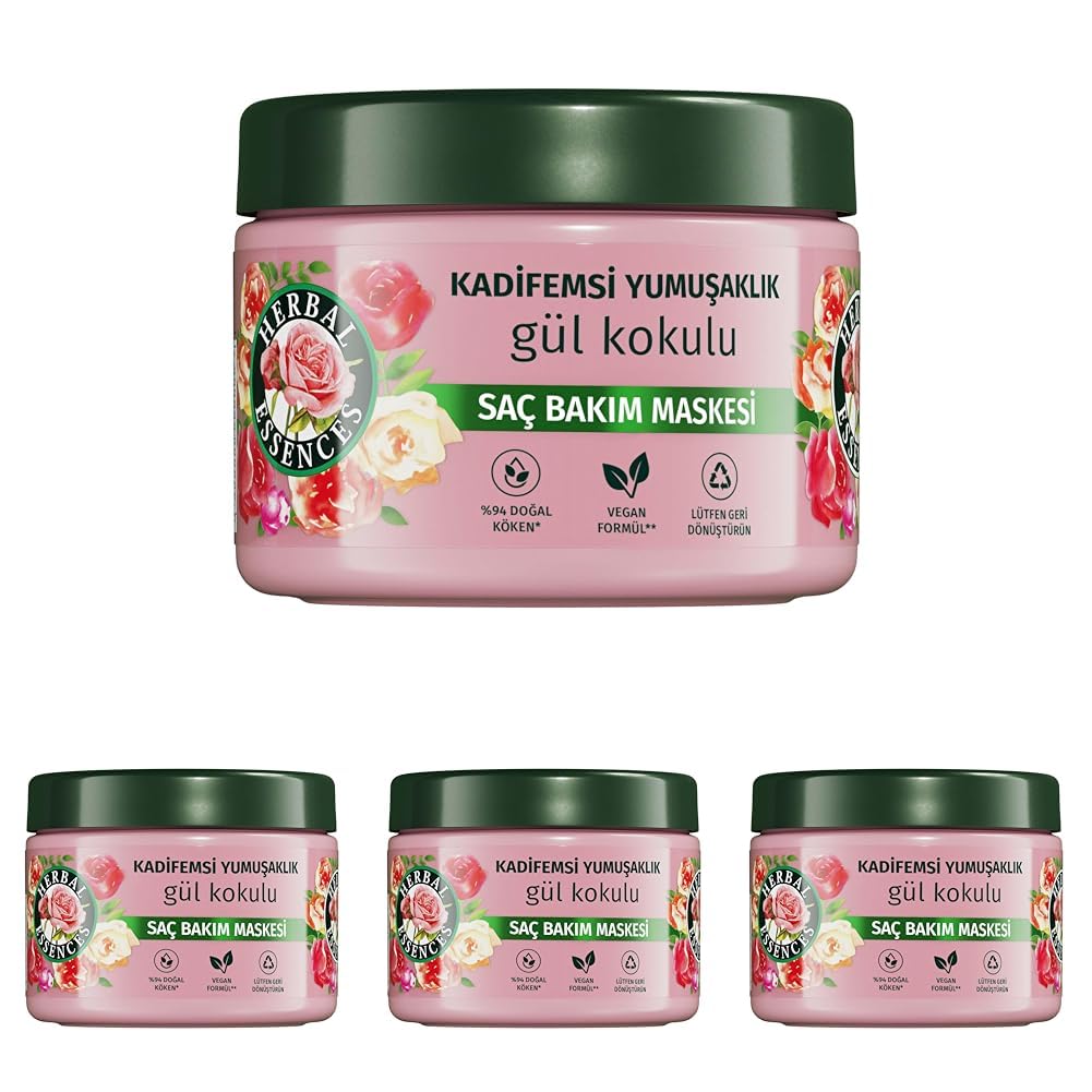 Herbal Essences Kadifemsi Yumuşaklık Gül Kokulu Saç Bakım Maskesi 300ml (4 paketi)