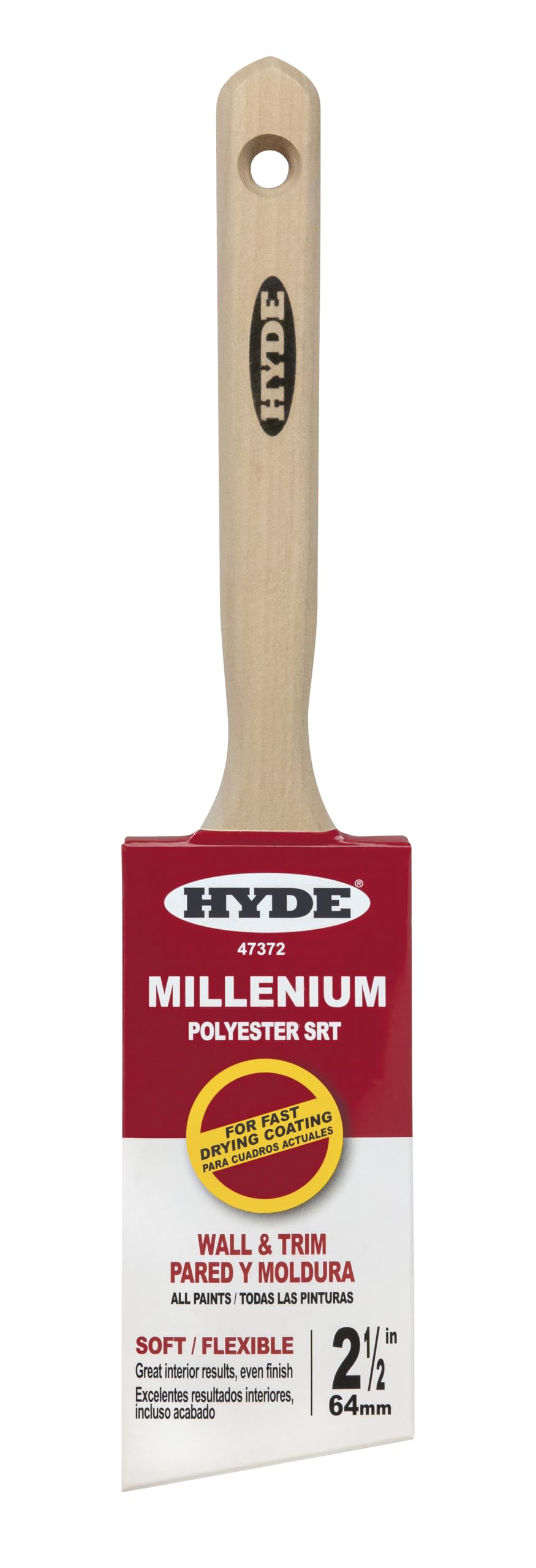 Hyde Millenium 47372 Pennello ad angolo, piatto, morbido poliestere SRT con manico in legno 6,3 cm