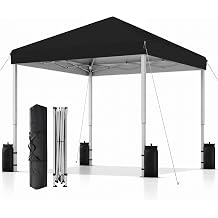 10x10 Pop Up Canopy Tent, One Push Setup, Instant Portable for Outdoor Events, Parties & Camping with 8 Stakes, 4 Ropes and Carry Bag, Black