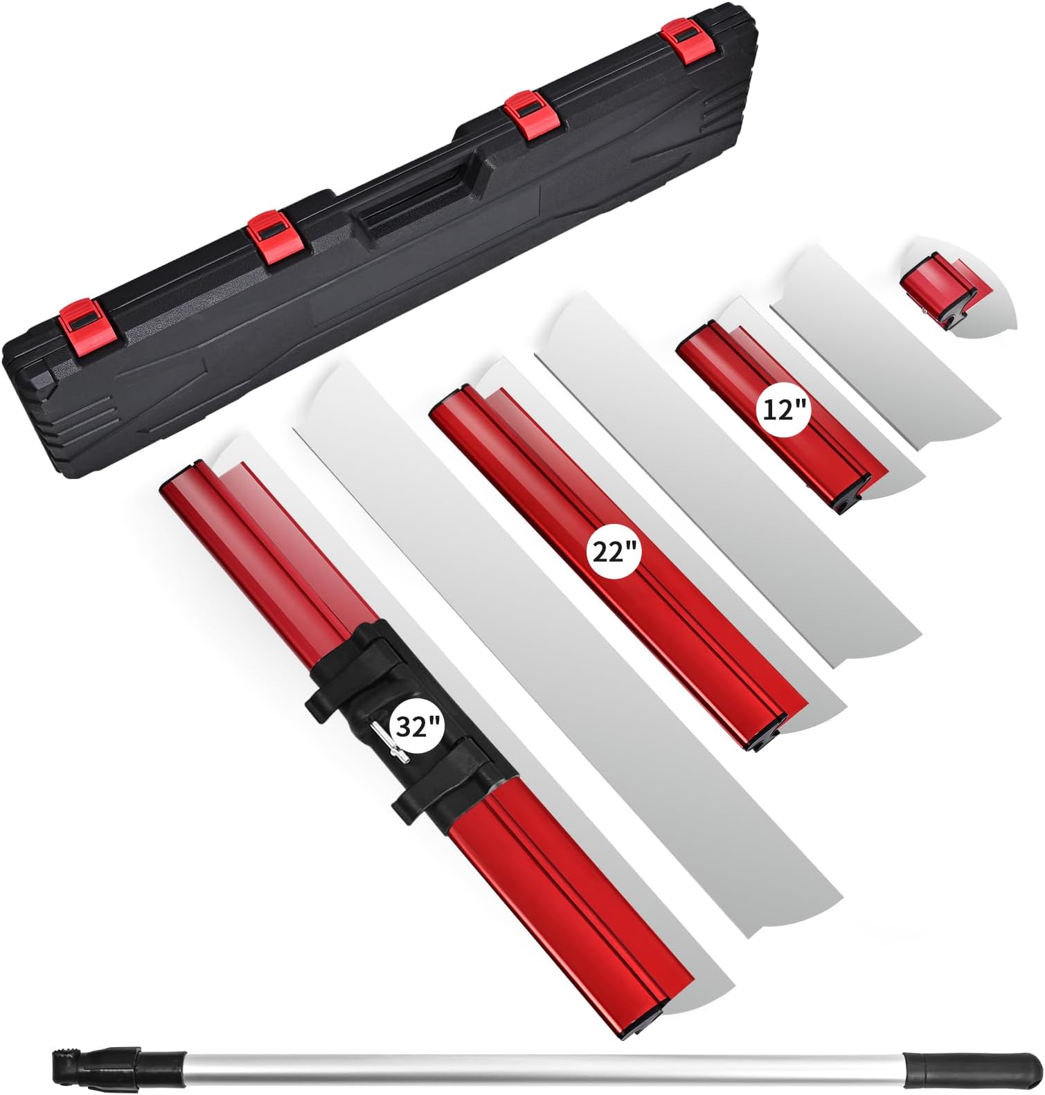 Drywall Skimming Blade Set, Upgraded Thickening 12", 22โ & 32" Skimming Blades with Extension Handle,0.5mm&0.4mm Blades, Red