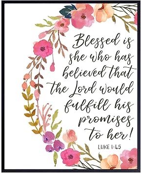Blessed is She - Positive Quotes Inspirational Bible Verse Religious Wall Art - Christian Gift for Women, Teens, Girls - Blessed Scripture Wall Decor for Bedroom, Living Room, Bathroom - 8x10 Poster