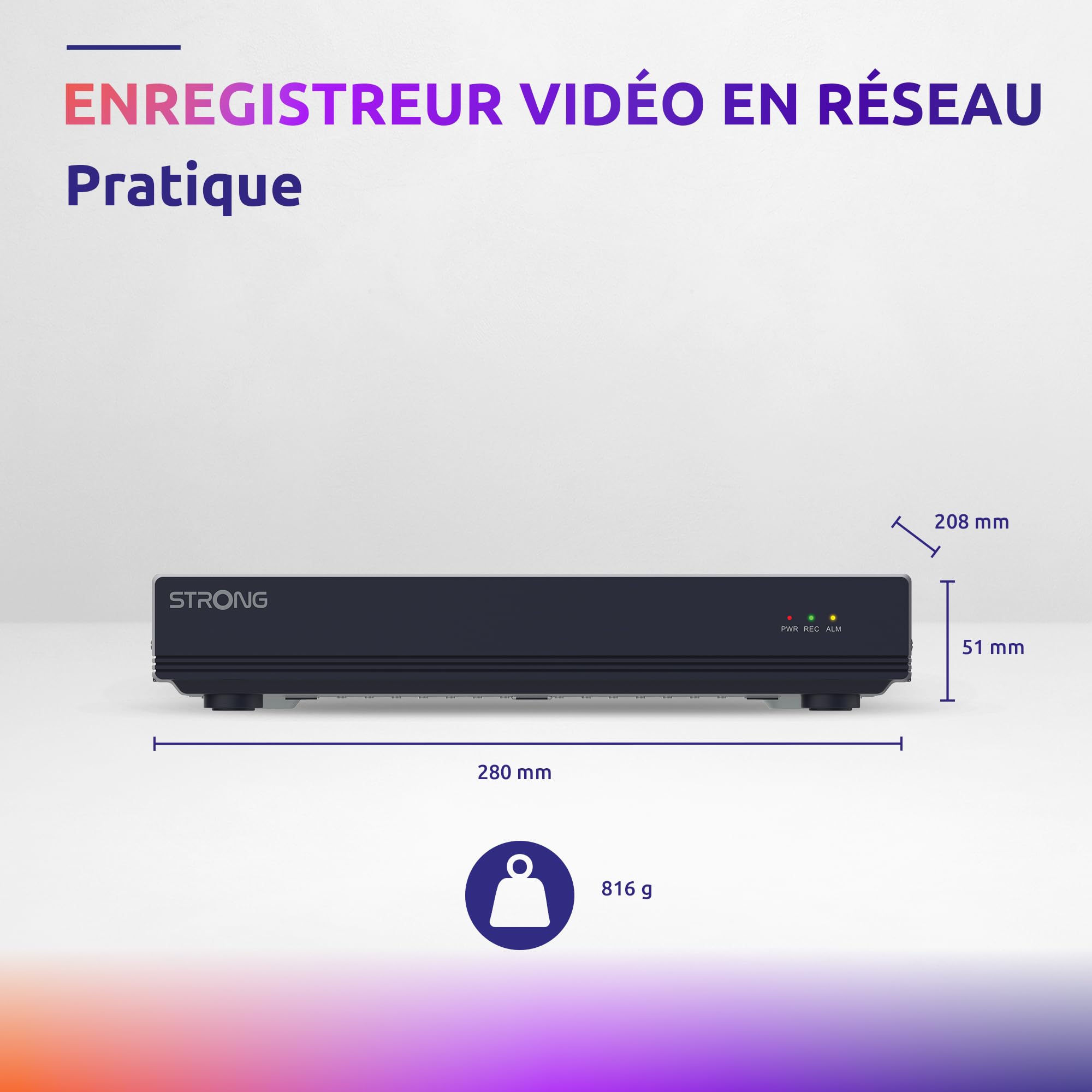 STRONG - ENREGISTREUR VIDÉO en RÉSEAU 12 CANAUX, NVR1120-8P, 8 TB, POE, 8MP, HDMI 4K, Digital Video Recorder