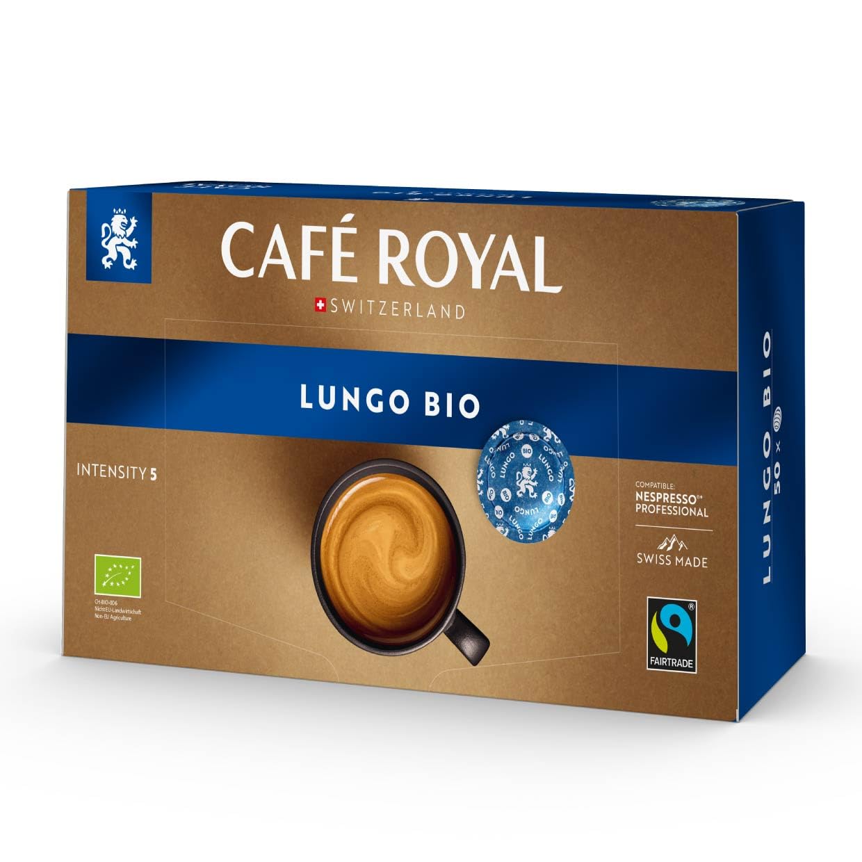 Café Royal Professional Lungo Bio – 50 Pads, Nespresso® Professional Compatible, Intensity 5/12, 100% Arabica, Organic & Fairtrade