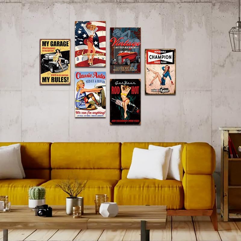 Miniatura 2 de Pin Up Girl - Letrero de metal vintage para automóvil, letrero de lata retro, estación de gasolina, póster de chica sexy para hombre, cueva, bar,