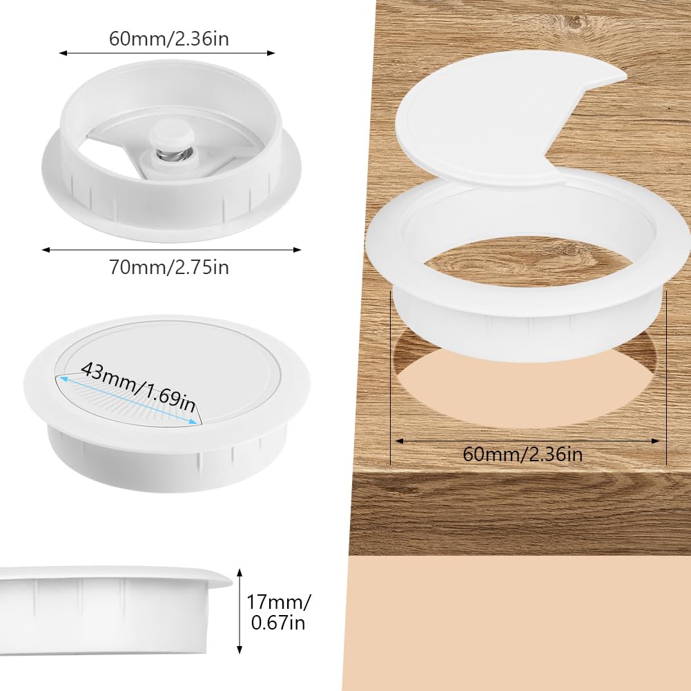 Flintronic 12PCS Desk Grommet with Hole Saw, diameter 60mm(2.4 inch) Desk Cable Grommets, Round Desk Cable Hole Cover - Image 2