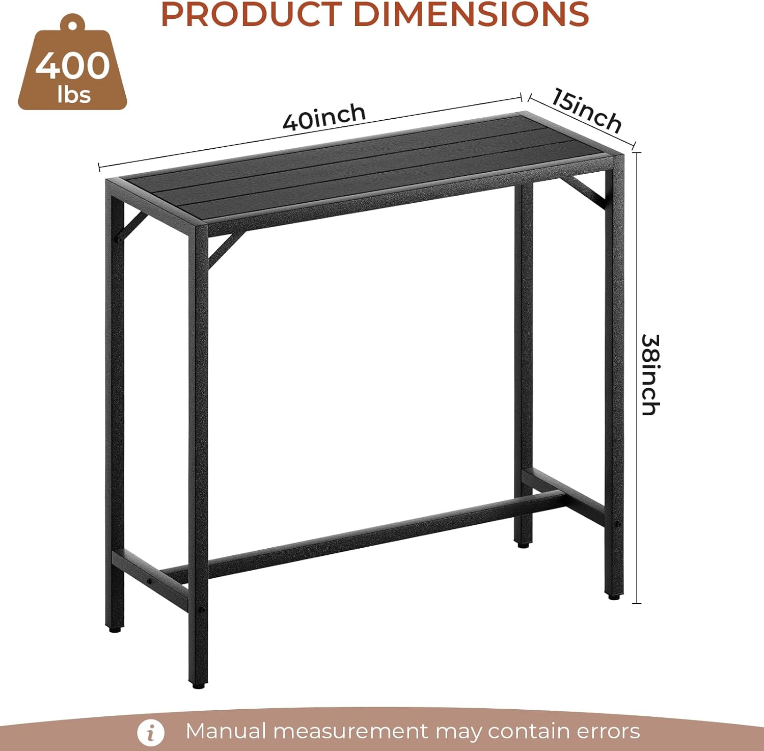 TLSUNNY Outdoor Bar Table, 40" Patio Counter Height Table, High Top Furniture w/HDPE Top, E-Coating & Hammer-Finish Frame, Adjustable Foot, All Weather for Hot Tub,Balcony,Poolside,Kitchen