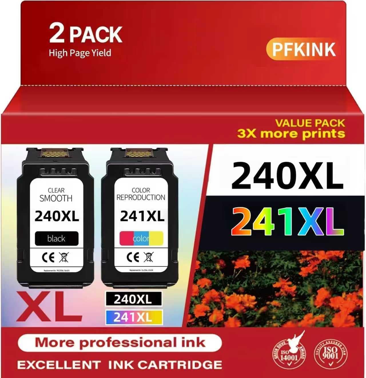 240XL 241XL Ink Cartridges Combo Pack Replacement for Canon 240 241, PG-240XL CL-241XL Compatible with PIXMA MG3620 MG3520 MG3600 TS5100 TS5120 MX472 MX452 MX512 Printers (1 Black, 1 Tri-Color)