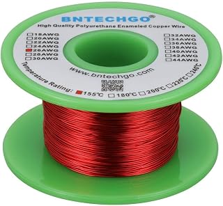 BNTECHGO 26 AWG Enameled Magnet Wire, Red Copper Winding Wire, 4oz 323ft 0.0157" Dia, 155°C for Transformers Inductors Motors