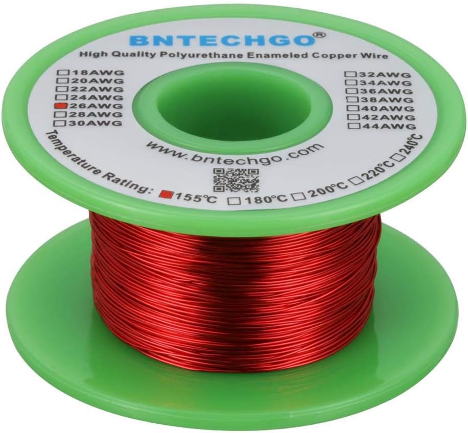 BNTECHGO 26 AWG Magnet Wire - Enameled Copper Wire - Enameled Magnet Winding Wire - 4 oz - 0.0157" Diameter 1 Spool Coil Red Temperature Rating 155โ Widely Used for Transformers Inductors