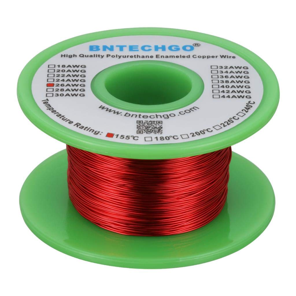 BNTECHGO 26 AWG Enameled Magnet Wire, Red Copper Winding Wire, 4oz 323ft 0.0157" Dia, 155°C for Transformers Inductors Motors