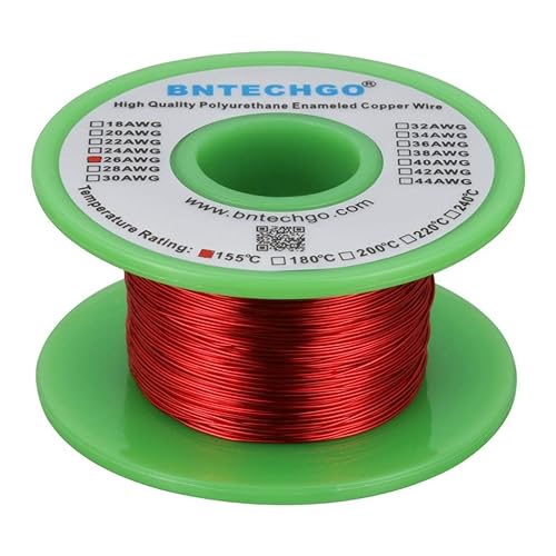 BNTECHGO - Alambre magnético de calibre 16 a 38AWG - Alambre de cobre esmaltado - Alambre para embobinar magnético esmaltado 1 rollo rojo embobinado