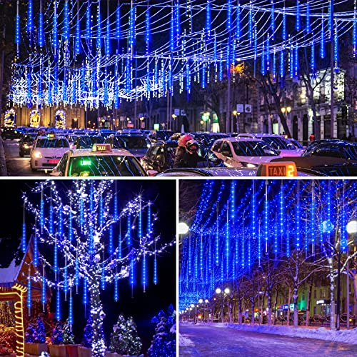 Blingstar Meteor Shower Lights 16 Inch 360 Led 10 Tubes Blue Christmas Lights Outdoor Waterproof Falling Rain Lights Plug In Dripping Icicle Lights For Tree Front Yard Porch Roof Holiday Decoration #TOP4