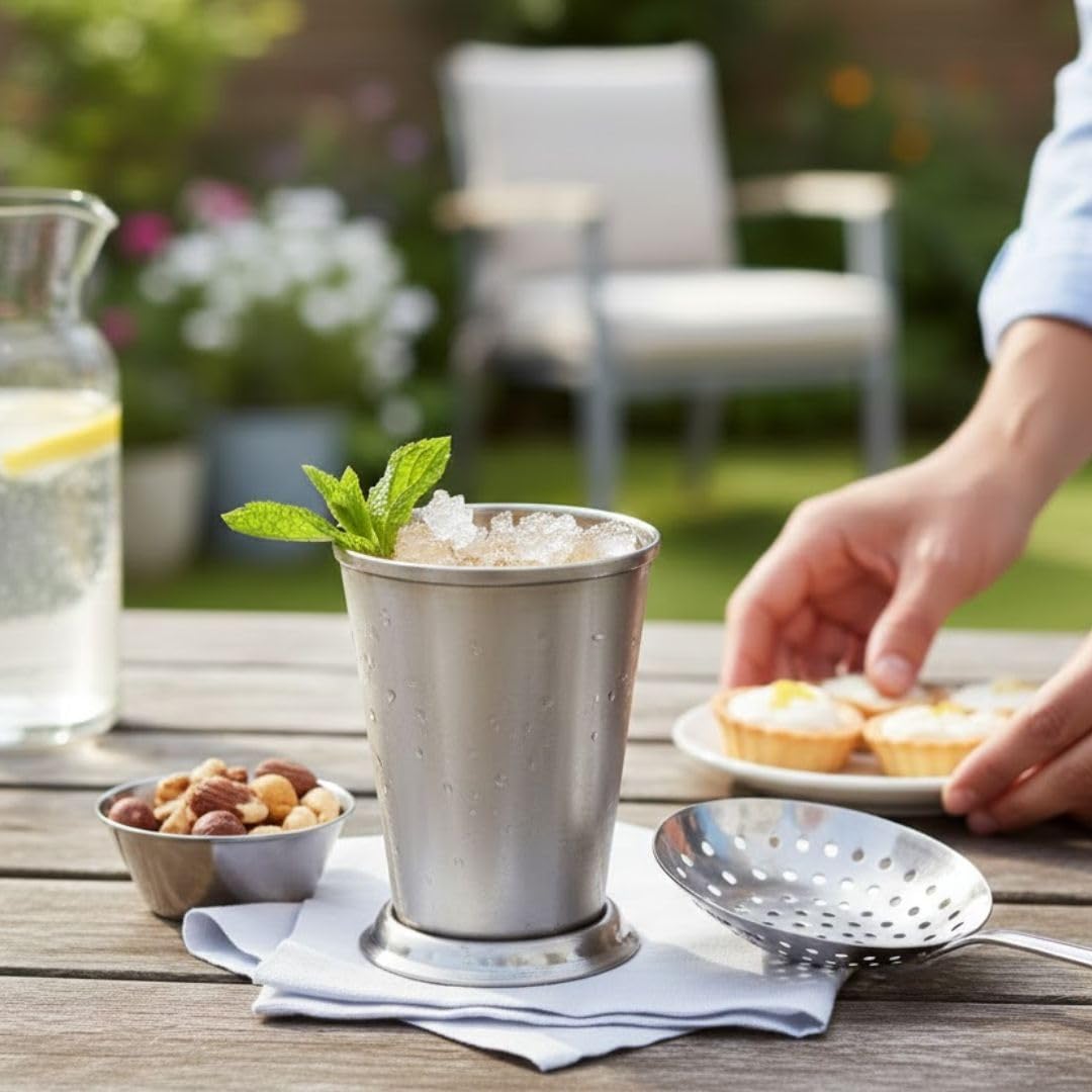 Soro Essentials- 14 oz Stainless Steel Mint Julep Cup Set of 2- Metal Cocktail Glasses Julep Cups Julep Glasses for Beer Juice Beverage Party Bar Home Restaurant Keeps Drinks Cold Longer