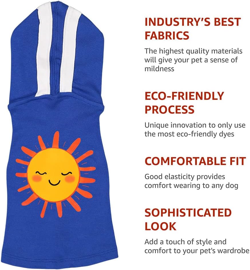 Sun Dog Shirt with Hoodie - Cartoon Dog Hoodie - Printed Dog Clothing - Black White, XL