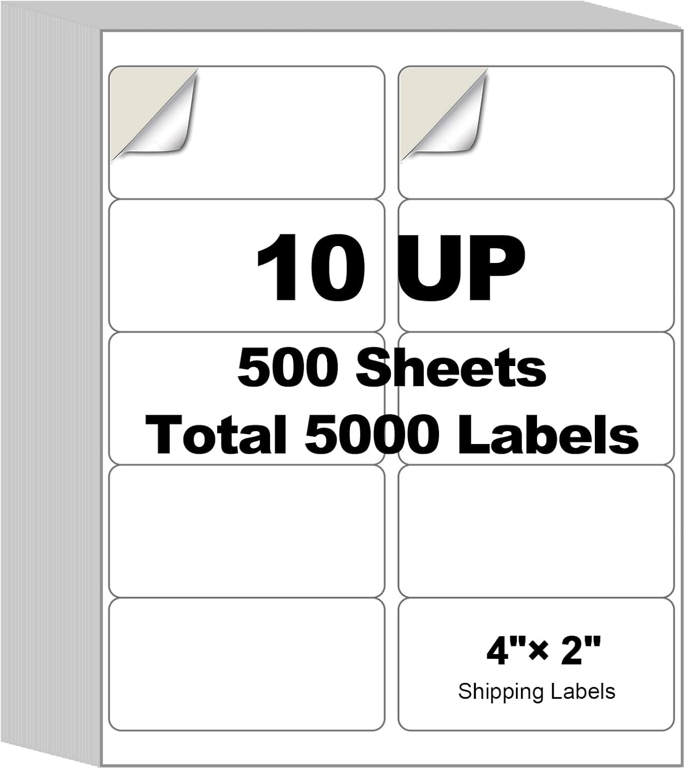 5000 Labels (500 Sheets) - 2" x 4" Shipping Address Labels - 10-Up Mailing Stickers for Laser/Inkjet Printers - 8.5" x 11" White Printer Labels - Multipurpose Address Papers