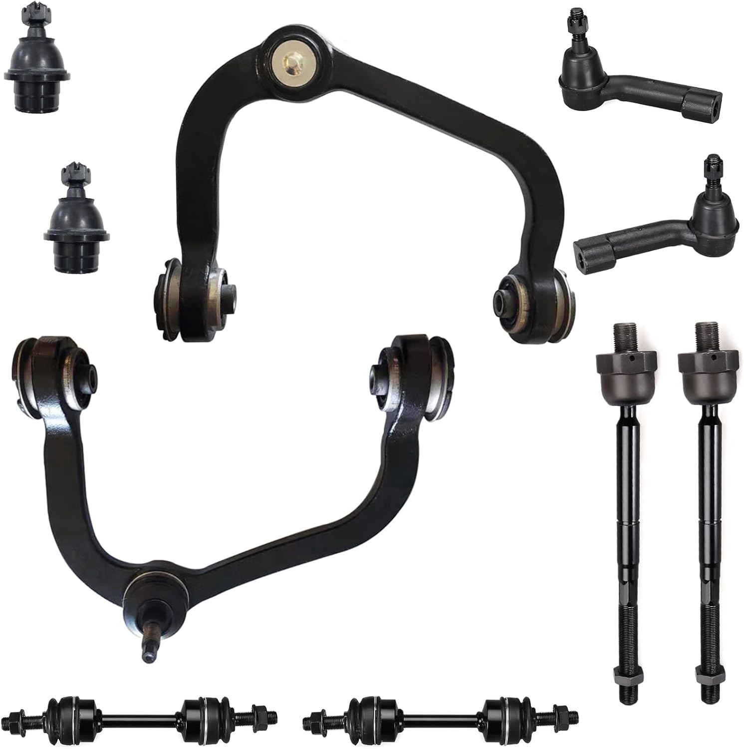 10pc Front Upper Control Arm Kit for Ford F-150 2009-2014 4WD & 2011-2012 AWD, Suspension Kit Front Upper Control Arm K80306 K80308 Lower Ball Joint K500008 Sway Bar Links Outer Tie Rod End Kit