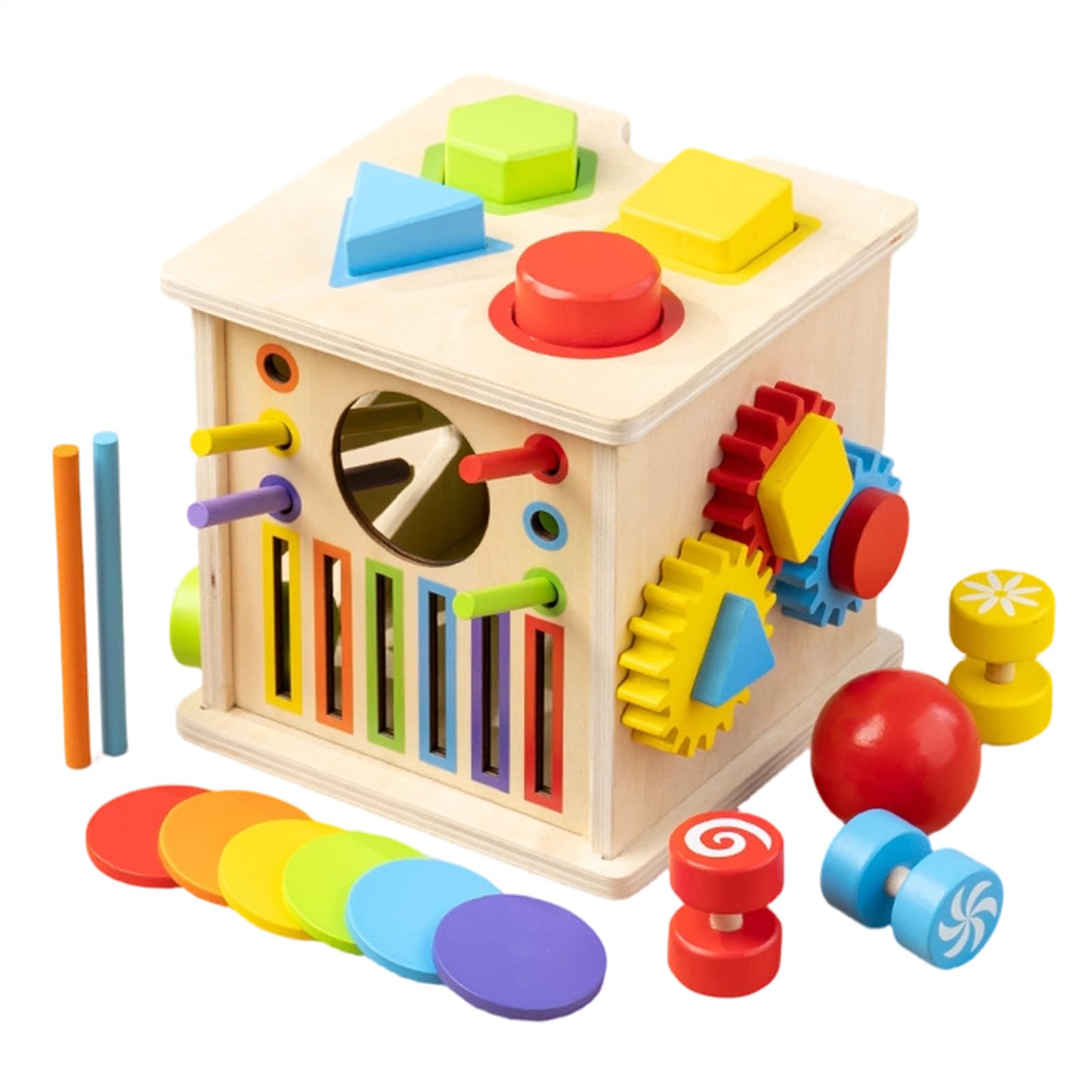 Cubo Di Attività Per Bambini 8 In 1 Educativo In Legno | Giocattolo a Forma di Cubo per Per Feste Asilo Scuola Casa Compleanno Ragazze Ragazzi Bambini 1-6 Anni