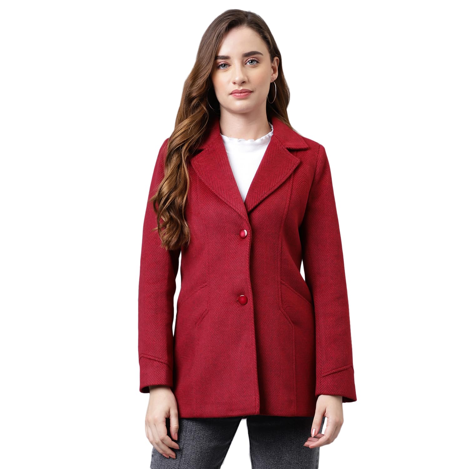 latin quarters Women's Red Solid Full Sleeve Over Coat Jacket-picture-11