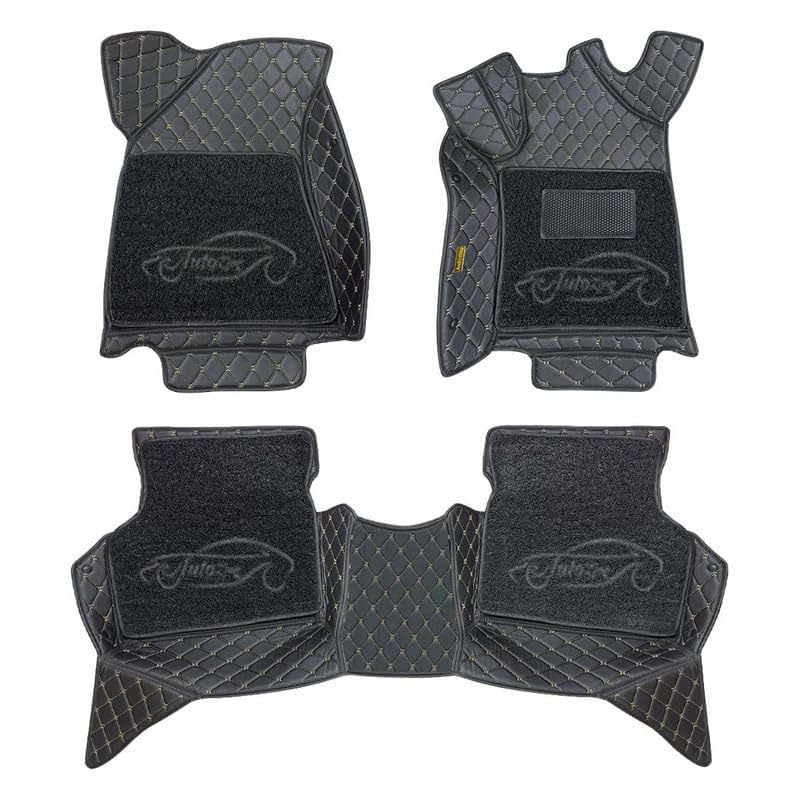 Image of Superior 7D Car Floor Mat Full Set for Mahindra XUV 3XO, 7 Layer Protection Mats, Luxury Leather with Noodle /Curly Car Foot Mat with Heal Pad, Anti-Skid & Waterproof Black Beige