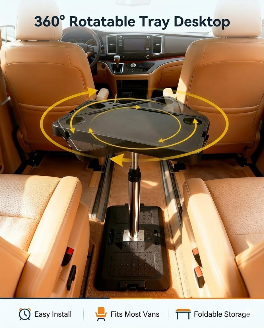 Car Seat Tray Table - Height Adjustable Laptop Desk & Eating Tray for Vehicles | Universal Multi-Function Travel Workstation for Front & Back Seats for SUV, Truck, & RV