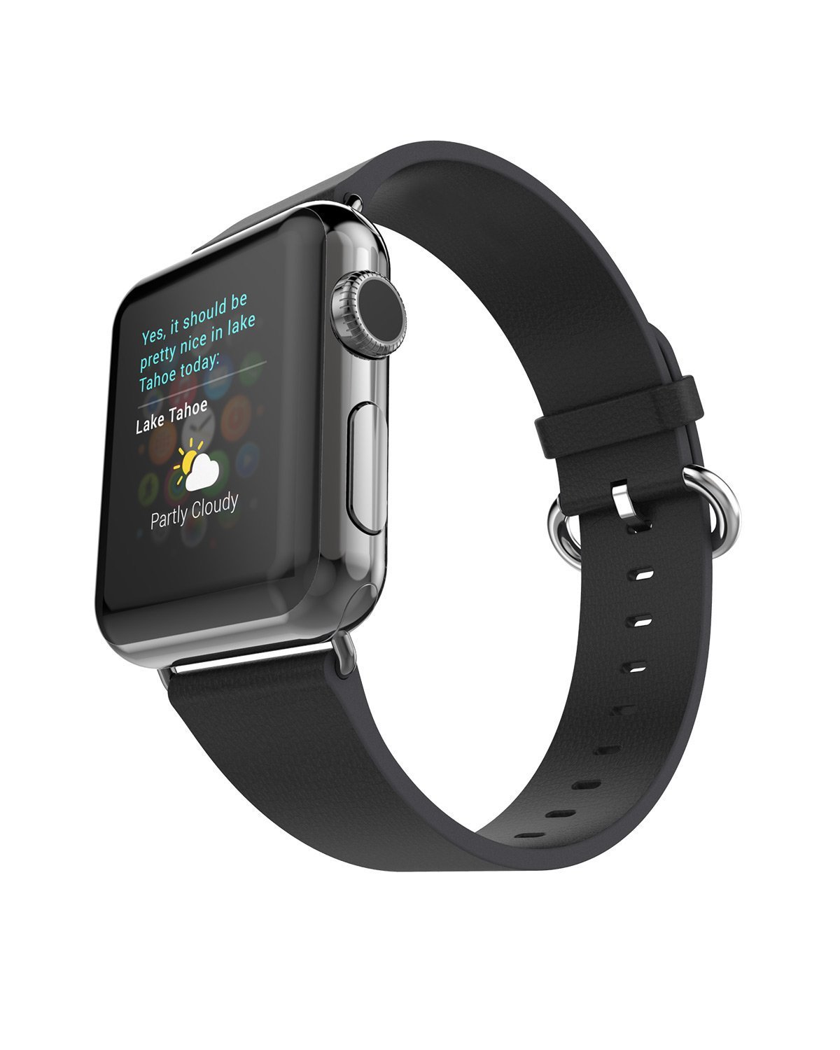 Apple Watch Band, V-MORO® Premium Genuine Leather Litchi Pattern Series Replacement Strap with Classic Adapter Buckle Watch Band for iWatch 38mm(Black)