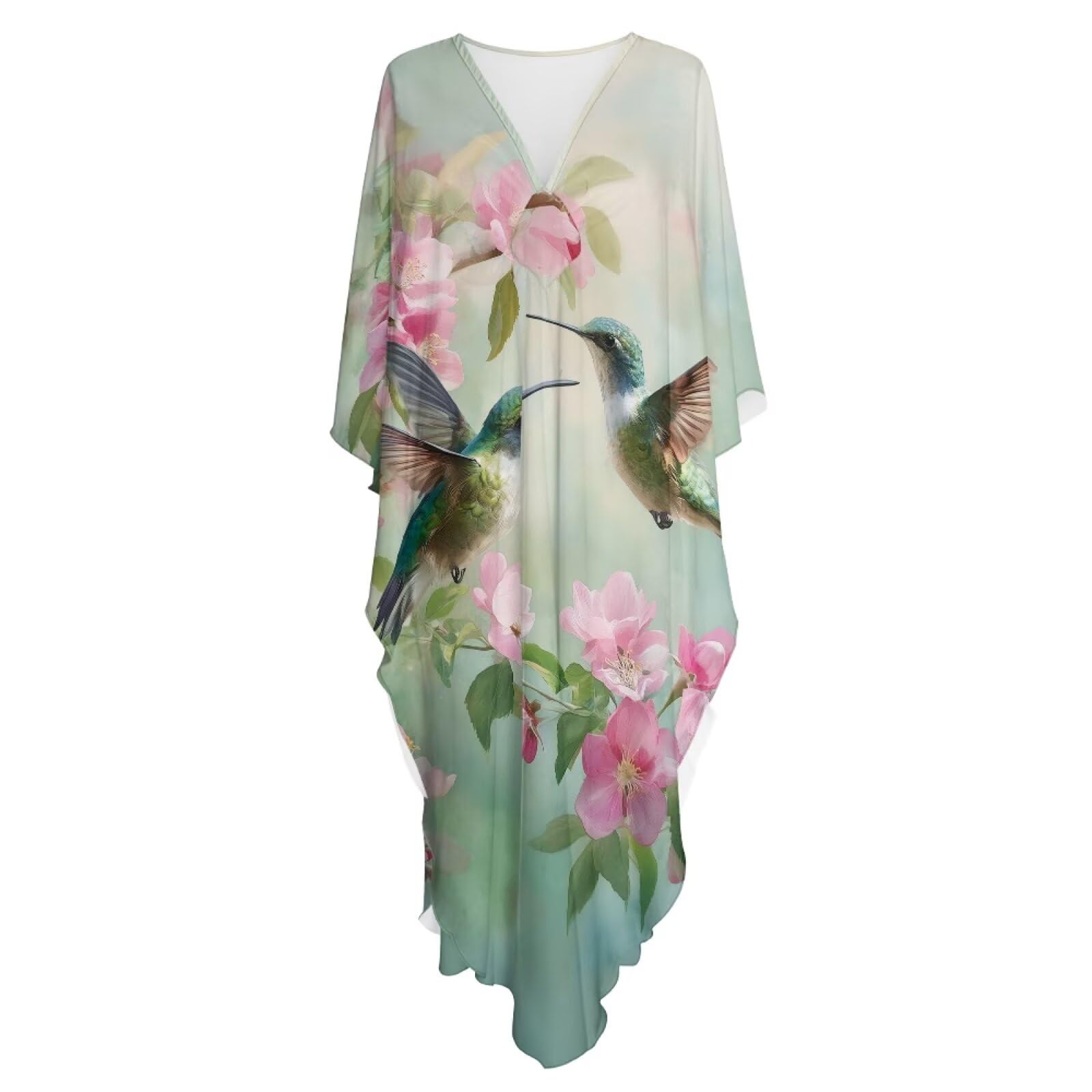Poceacles Sukienka kaftan plus size dla kobiet sukienka maxi strój kąpielowy okrycie dekolt w serek rękaw nietoperz boczne rozcięcia kaftan