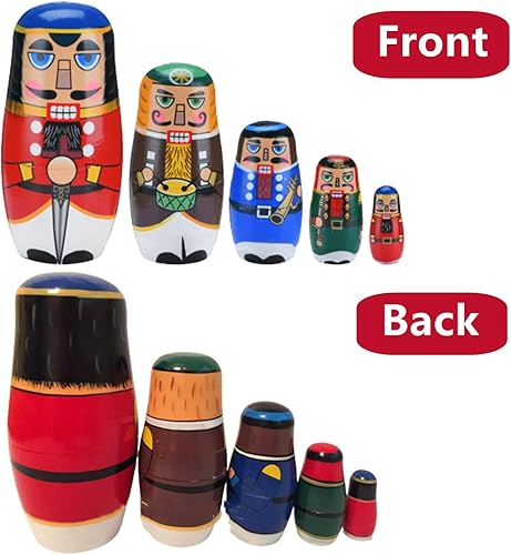 Miniatura 3 de Matryoshka - Juego de muñecas anidadas rusas de madera apilables, juguetes hechos a mano, lindo patrón de cascanueces de dibujos animados, muñecas
