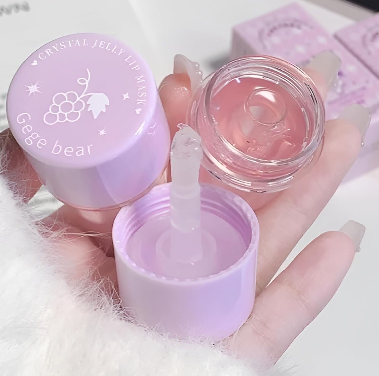 Gege Bear Jelly Lip Mask | Hydrating Lips Treatment with Silicone Scraper Applicator | Moisturizing Care for Dry & Chapped Lips | Water-Light Glossy Finish | Cute Shades Sweetheart Peach & Sautéed Grape | Cute Korean Style Aesthetic Lip Balm For Women & Girls (01#Sweetheart Peach, 7g)-image-3
